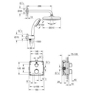 Grohe Grohtherm Concealed Chrome effect Thermostatic Multi head shower