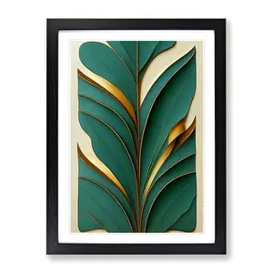 Leaf Art Deco - Single Picture Frame Print Black / 34cm H x 25cm W x 2cm D