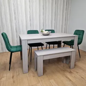 Dining Table and 4 Chairs With Bench Grey 4  Green Velvet Chairs Wood Dining Set Furniture