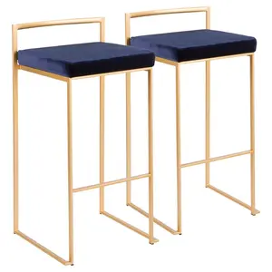 Daggett 68.5cm Bar Stool (Set of 2) Gold / Blue Velvet / Bar Stool (30.75" Seat Height)