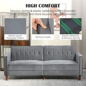 HOMCOM Convertible Sofa Futon Velvet-Touch Tufted Couch Sofa Bed Dark Grey