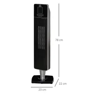 HOMCOM Ceramic Tower Heater w/ Remote Control, 8h Timer and Oscillation, Black