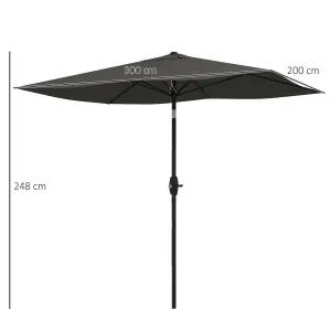 Outsunny 2 x 3(m) Garden Parasol Rectangular Market Umbrella w/ Crank Dark Grey