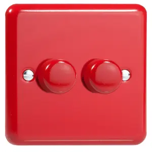 Varilight 2-Gang 2-Way V-Pro Push On/Off Rotary LED Dimmer 2 x 0-120W Pillar Box Red