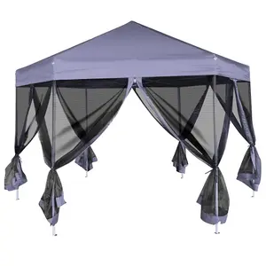 Berkfield Hexagonal Pop-Up Marquee with 6 Sidewalls Dark Blue 3.6x3.1 m