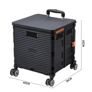 Black Collapsible Rolling Protable Crate with Magnetic Lid and Adjustable Handle