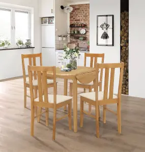 Hallowood Furniture Ledbury Light Oak Drop Leaf Round Dining Table with 4 Light Oak Chairs