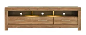 TV Cabinet Stand Unit 3 Drawer Modern LED Light 200cm Wide Long Oak Effect Gent