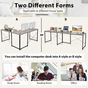 Costway L-Shaped Corner Computer Desk Reversible Study Writing Desk Workstation Home Office Laptop Table Grey