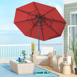 Costway 296cm 3 Tier Outdoor Umbrella Auto-tilt Patio Umbrella W/ Double Vented