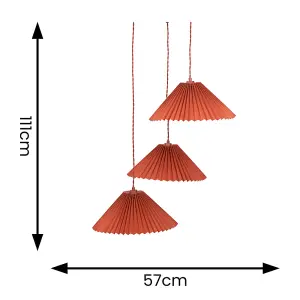 ValueLights Akira Burnt Orange 3 Way Hanging Pendant Ceiling Light with Pleated Lampshade - LED Bulbs Included