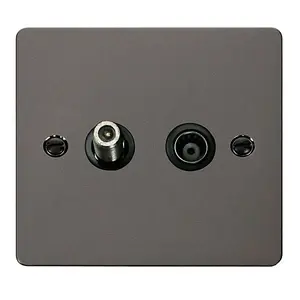 Flat Plate Black Nickel Satellite And Isolated Coaxial 1 Gang Socket - Black Trim - SE Home