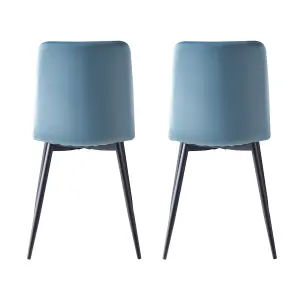 Set of 4 Lexi Velvet Fabric Dining Chairs with Metal Legs Light Blue by MCC