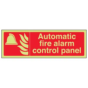 Automatic Fire Alarm Control Panel Fire Safety Sign - Glow in Dark 300x100mm (x3)