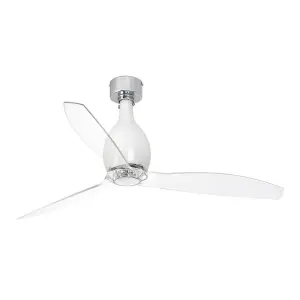 Luminosa Mini-Eterfan Shiny White, Transparent Ceiling Fan With DC Motor Smart - Remote Included