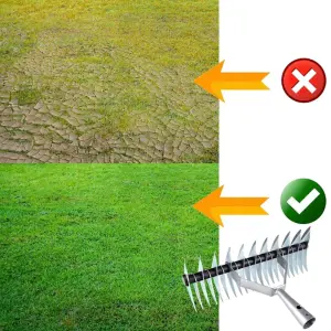 Lawn Aerator Scarifier Head, Effective Manual Lawn Grass Soil Maintenance, Hand Dethatching Rake, Moss Removal Garden Tool