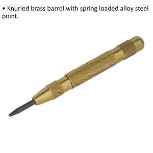 125mm Automatic Centre Punch - Knurled Brass Barrel - Spring Loaded Steel Point