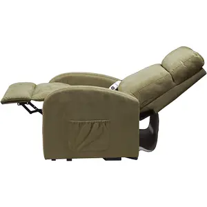 Single Motor Rise and Recline Lounge Chair - Sage Coloured Suedette Material