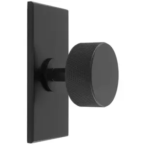 Knurled Radio Cabinet Door Knob & Matching Backplate - Matt Black 76 x 40mm