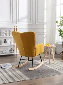 Mid Century Modern Teddy Fabric Tufted Upholstered Rocking Chair Padded Seat For Living Room Bedroom,Yellow