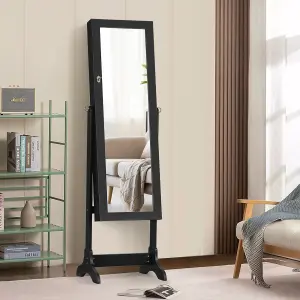 Costway 155cm Tall Jewelry Armoire Freestanding Jewelry Cabinet Lockable Jewelry Organizer w/ Mirror