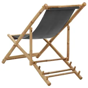 Berkfield Deck Chair Bamboo and Canvas Dark Grey