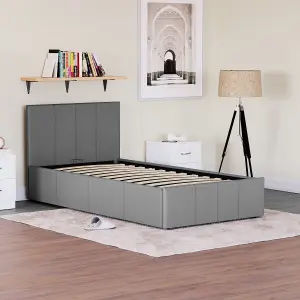 Vida Designs Lisbon Grey 3ft Single Ottoman Faux Leather Bed Frame