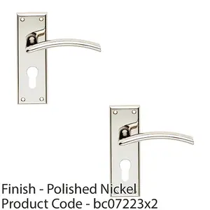 2 PACK - PAIR Arched Lever On EURO Lock Backplate Door Handle 150 x 50mm Polished Nickel