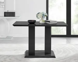 Furniturebox Imperia 4 Modern Black High Gloss Dining Table and 4 Cappuccino Gold Leg Milan Chairs