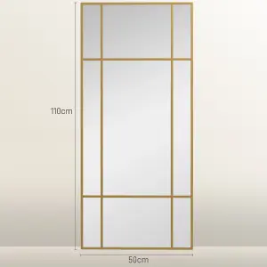 HOMCOM Window Style Vanity Mirror 110 x 50cm Hanging Wall Mirror Gold Tone