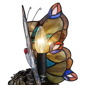 Beautiful Handmade Multi-Coloured Glass Butterfly Tiffany Lamp with Bronze Base