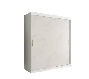 Chic White Geneva T Sliding Door Wardrobe W1800mm H2000mm D620mm - Modern Design, Gold Metal Handles, Extensive Storage