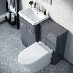 Nes Home Afern 500mm Vanity Unit, WC Unit And Round Back to Wall Toilet Steel Grey