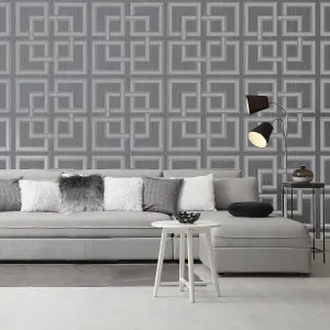 Belgravia Décor Amara Square Geometric Grey Textured Wallpaper