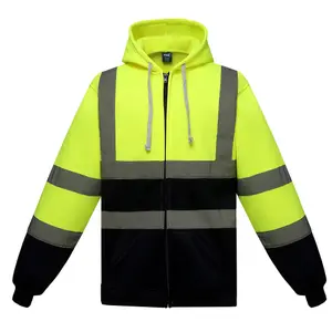 Yoko Mens Hi Visibility Full Zip Reflective Work Hoodie