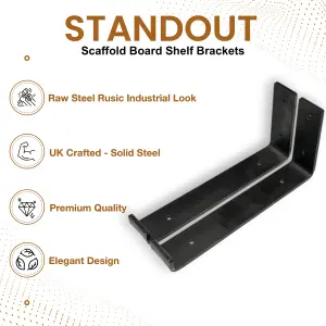 6x Scaffold Industrial Shelf Brackets, Rustic Heavy Duty Board Brackets for Floating Shelves Wall-Mounted Shelving Brackets