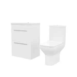 Nes Home 600mm Floorstanding 2 Drawer Vanity Basin Unit & Rimless Close Coupled Toilet White