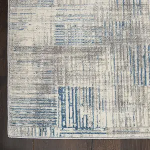 Ivory Grey Blue Abstarct Modern Rug Easy to clean Living Room Bedroom and Dining Room-69 X 221cm (Runner)