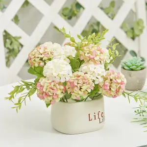 Potted Artificial Flower Ornaments Hydrangea Flower in Ceramic Planter for Tabletop Decoration 20cm (W)