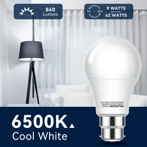 Aigostar Bayonet Light Bulb 9W B22 LED Bulbs Cool White 6500K, 5 Pack