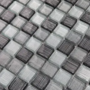 Faros Grey Gloss Glass effect Plain Glass Mosaic tile sheet, (L)300mm (W)300mm