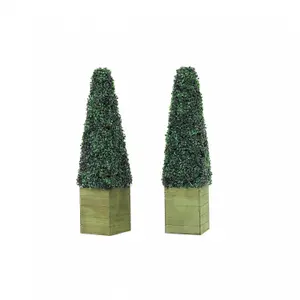 Oypla Set of 2 Artificial Topiary Boxwood Pyramid Trees 90cm Indoor Outdoor Decoration