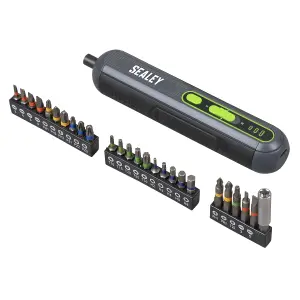 Sealey 4V 2Ah Cordless Screwdriver 1/4" Magnetic Holder With 25pc Bit Set CP4VSD