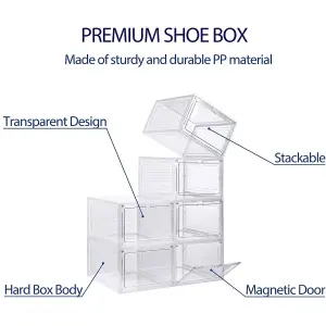 6 Pack Clear Durable Shoe Organiser - Sturdy And Durable Front Stackable Drawers - Space Saving Design With Magnetic Door