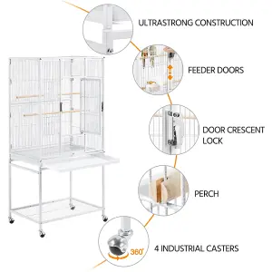 Yaheetech White Mobile Metal Bird Cage w/ Detachable Stand Large