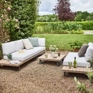 Contemporary Five Seater Garden Sofa & Coffee Table Corner Couch Acacia Wood Outdoor Seating Patio Lawn Decking Furniture