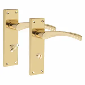 Victorian Scroll Astrid Handle Gold Polished Brass Bathroom WC Toilet Door Handle with 64mm Bathroom Mortise Lock 150mm x 40mm