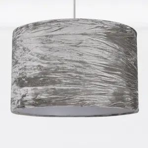 First Choice Lighting Set Of 2 Grey Crushed Velvet Easy Fit Light Shades