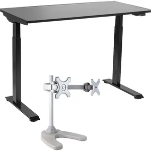 Ergonomic Electric Sit-Stand Desk with Twin Monitor Bracket - 1200 x 600mm Black Office Set