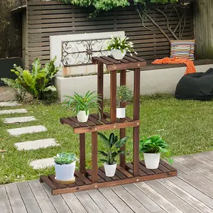 Costway Solid Wood Plant Stand 3-Tier Plant Pot Holder for Indoor and Outdoor